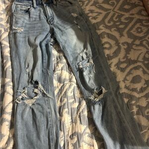 KanCan Light Blue Distressed Women's Straight Leg Jeans